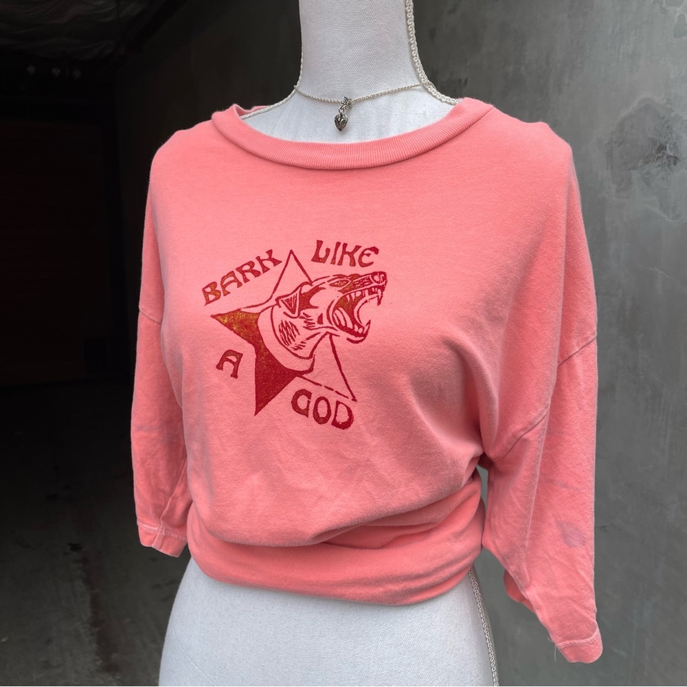 Upcycled Grunge Lino Cut Peach T Shirt